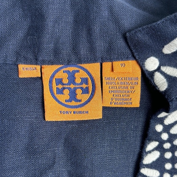 Tory Burch Women’s Navy and White 100% Linen Tunic - Picture 3 of 9